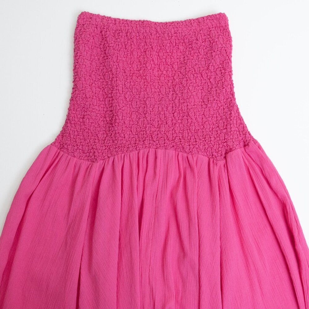 Anthropologie Strapless Smocked Cover Up Gauze Dress Hot Pink XS/ S - Picture 8 of 14